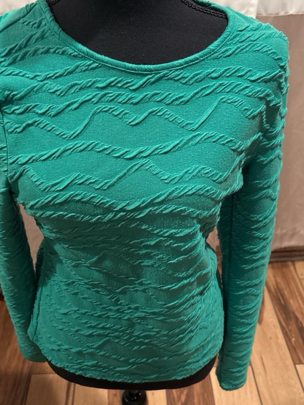 SHEIN Textured Wave Long-Sleeve Top - Teal Green